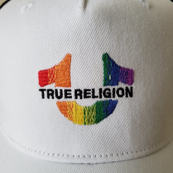 True Religion Horseshoe Logo Rainbow Adjustable Snapback Hat Cap Trucker Mesh - Picture 2 of 10